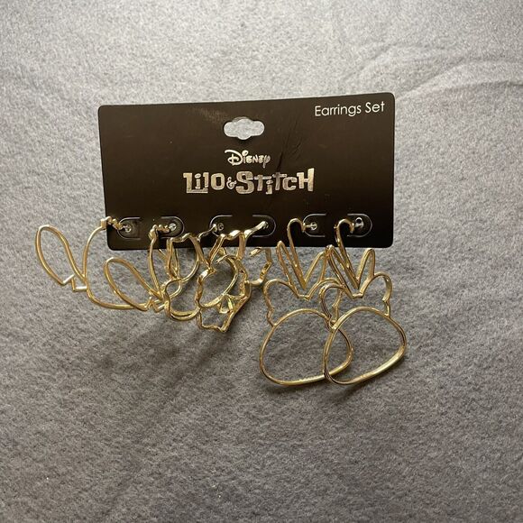 Disney Stitch Scrump Hoop Flower Earrings Set of 3 Lilo Brand New - Picture 3 of 3